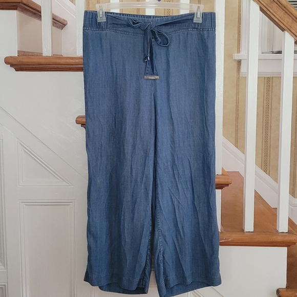 CALVIN KLEIN Lyocell Wide Leg Blue Crop Pants Size Medium - Picture 2 of 9